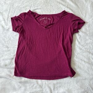 Aeropostale Women's Short-Sleeve V-Neck Tee in Berry Plum